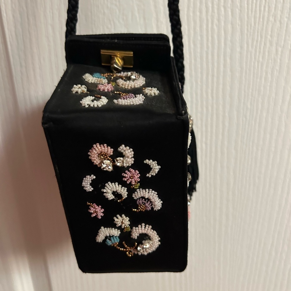 Vintage French Embroidered Black Evening Bag - Picture 3 of 8